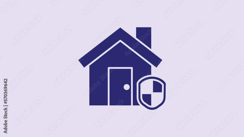 Blue House under protection icon isolated on purple background. Home and shield. Protection, safety, security, protect, defense concept. 4K Video motion graphic animation