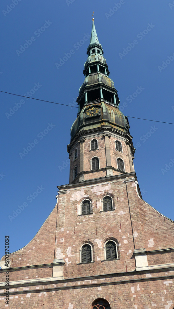Obraz premium Riga Cathedral and the Vansu bridge, seen from St. Peter's church spire