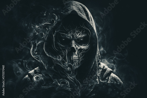 Fototapete evil face with smoke in the darkness. Generative AI