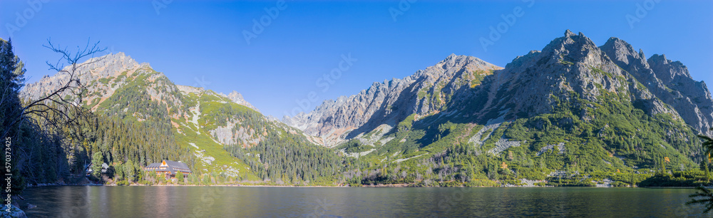 High Tatras - The panorama of Popradske Pleso lake in autumn.