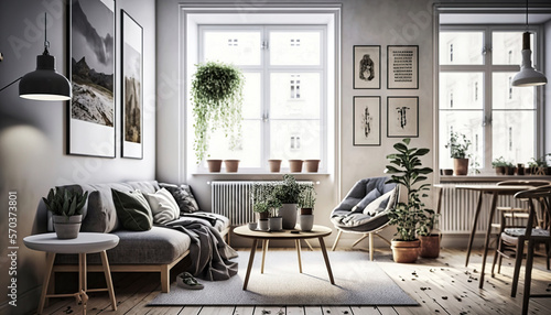 Scandinavian style interior design idea. Generative AI photo