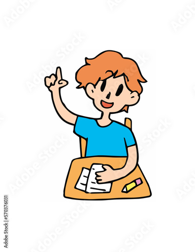 Boy participating in class