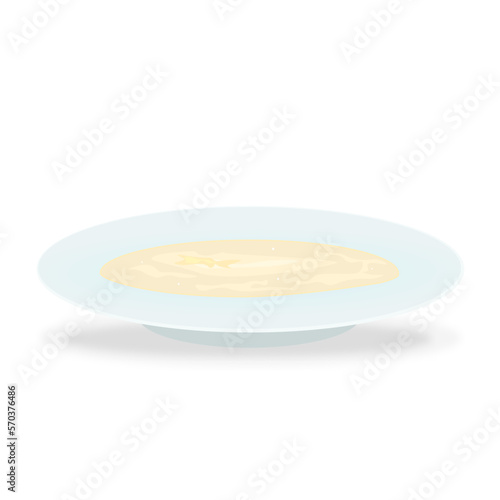 Breakfast plate, cup of porridge illustration isolated on white background. Vector food icon. Cartoon healthy nutrition.