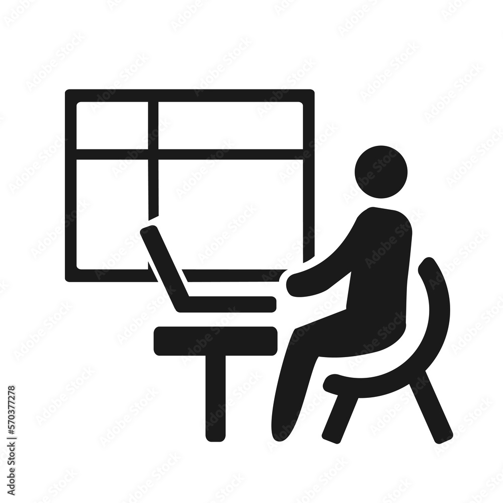 Vector illustration, icon of a person working at a computer. Flat design. Vector illustration, icon of a person working at a computer. Flat design.