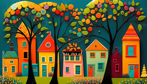 Colourful Houses and Street  Generative AI  Illustration