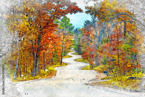Winding Road at Autumn in Door County of Wisconsin photo