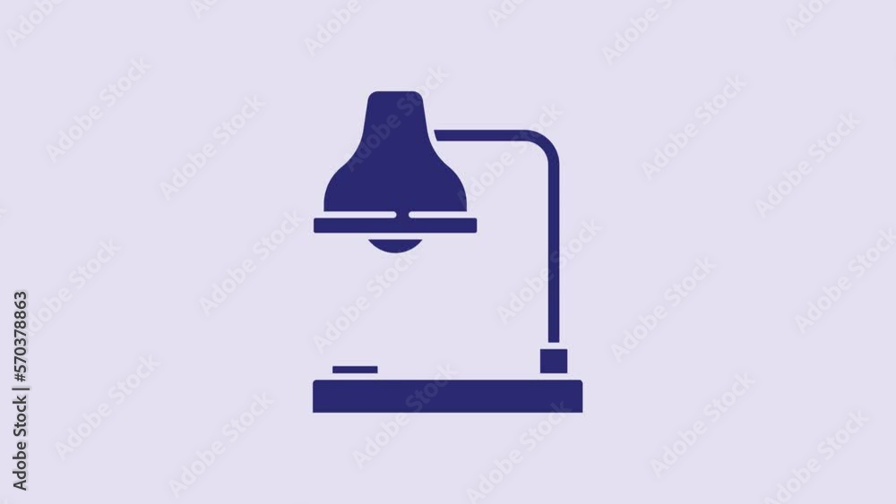 Blue Table lamp icon isolated on purple background. Table office lamp. 4K Video motion graphic animation Blue Table lamp icon isolated on purple background. Table office lamp. 4K Video motion graphic animation