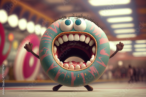 Lustiger und Lachender Donut mit Gesicht, Generative AI 