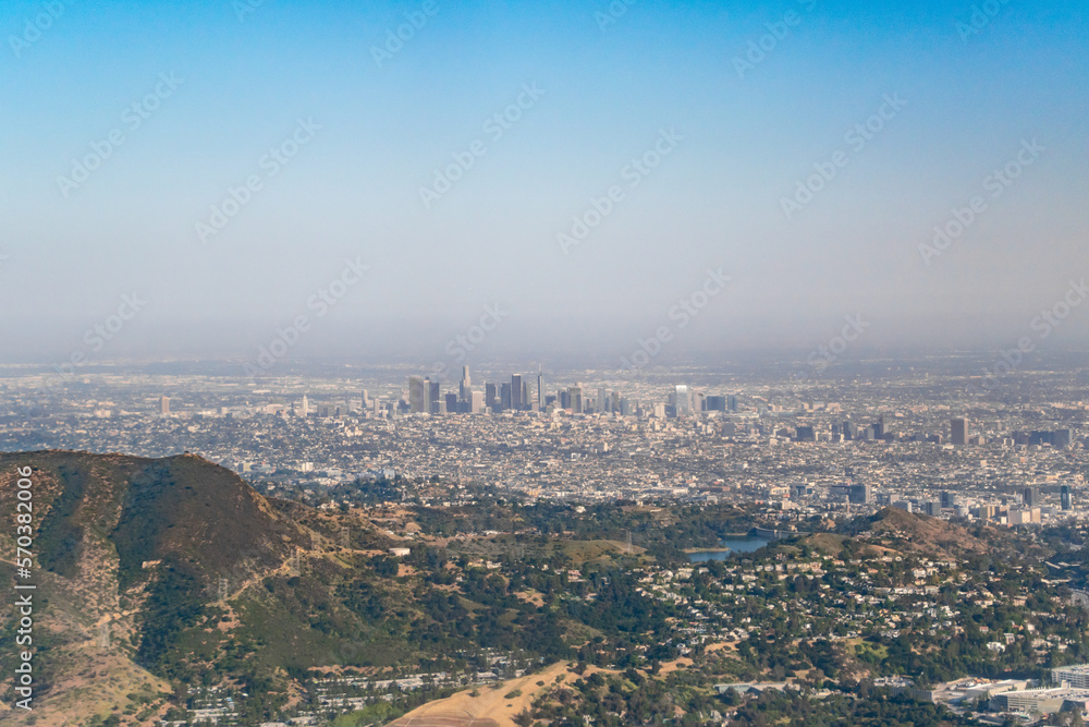 Downtown City Skyline of Los Angeles, CA From Aerial