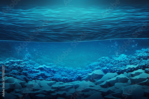 under sea ocean in clean and clear water with ray of sunlight background.Generative AI