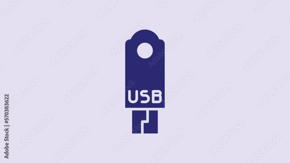 Blue USB flash drive icon isolated on purple background. 4K Video motion graphic animation Blue USB flash drive icon isolated on purple background. 4K Video motion graphic animation