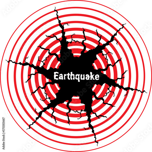 Around the epicenter of the earthquake.  A gorge, an abyss, a deep crack in the ground.  Vector image in flat style