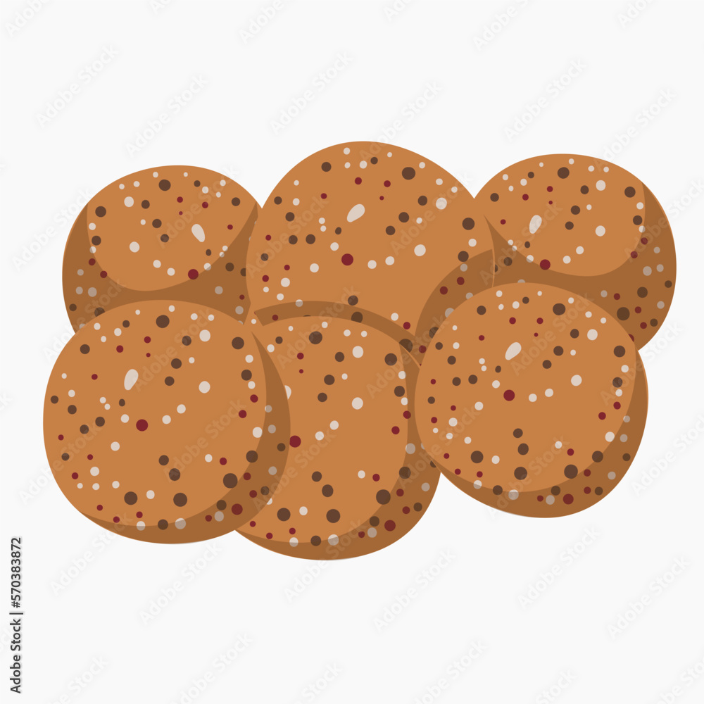 isolated image of a group of light brown cookies with confectionery sprinkles.round cookies lie on top of each other.flat style color vector illustration. isolated image of a group of light brown cookies with confectionery sprinkles.round cookies lie on top of each other.flat style color vector illustration.