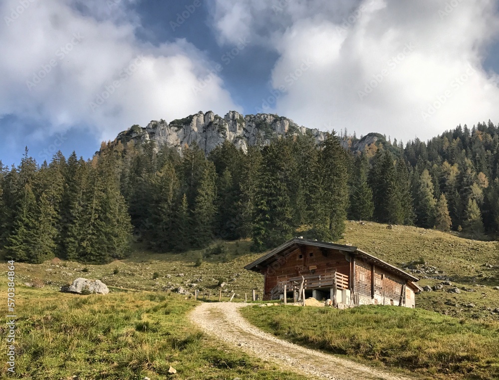 Alm-Hütte an der Hochalm unterhalb vom Sonnstagshorn, Heutal, Unken, Alpen, Tirol, Österreich