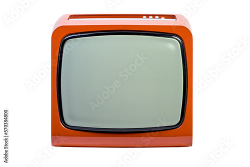 orange vintage television isolated