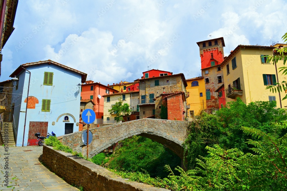 landscape of Loro Ciuffenna, ancient village located in Valdarno, Arezzo in Tuscany Italy