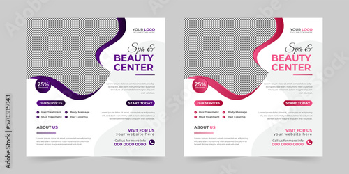 Modern Spa Beauty Center social media post, Digital marketing promotion ads sales and discount web banner vector template design