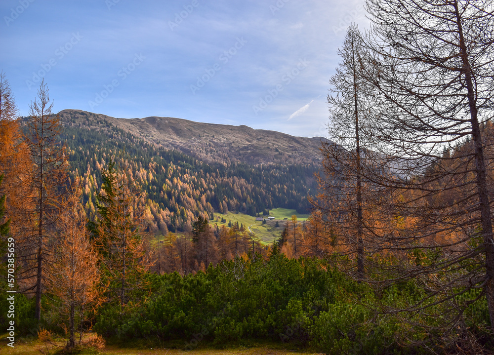 Autumn in the Austrian Alps. Village of Mittelberg in Kleinwalsertal in the Allgau Alps.