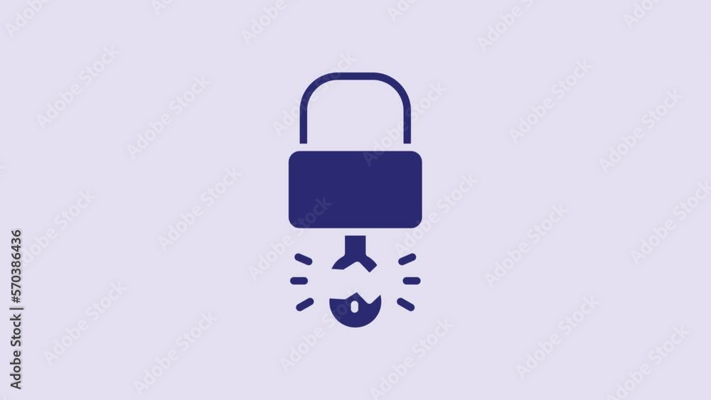 Blue Key broke inside of padlock icon isolated on purple background. Padlock sign. Security, safety, protection, privacy concept. 4K Video motion graphic animation Blue Key broke inside of padlock icon isolated on purple background. Padlock sign. Security, safety, protection, privacy concept. 4K Video motion graphic animation