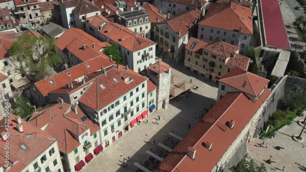 Main square of Kotor from drone Main square of Kotor from drone
