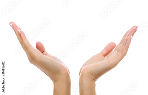 Female hands on white background