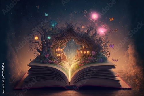 livro, fantasia, imaginação, magia, borboletas, conto de fadas, mundo de fantasia, GENERATIVE AI