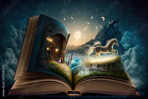 livro, fantasia, imaginação, magia, borboletas, conto de fadas, mundo de fantasia, GENERATIVE AI photo