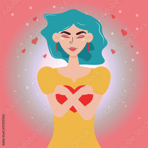 happy valentines day girl woman in love with heart enamored