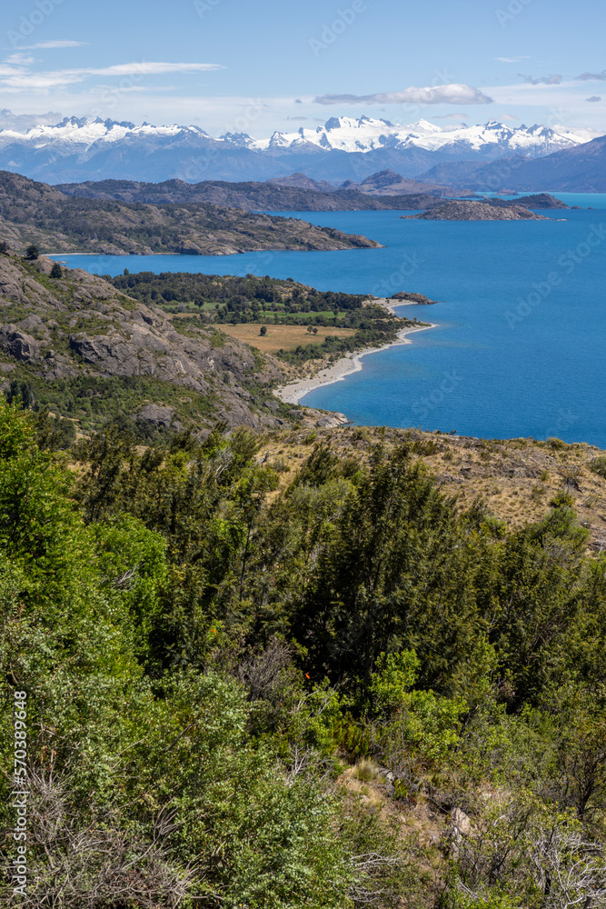 Fototapeta premium View over the beautiful Lago General Carrera in southern Chile 