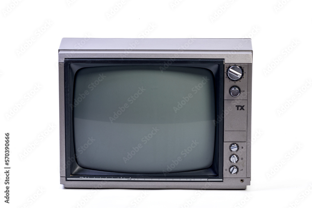 old vintage television isolated on white background 