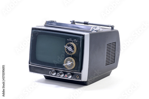 old vintage television isolated on white background 