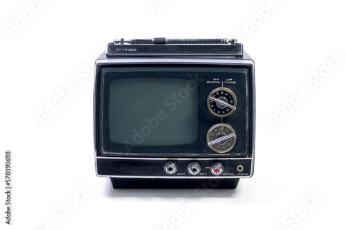 old vintage television isolated on white background