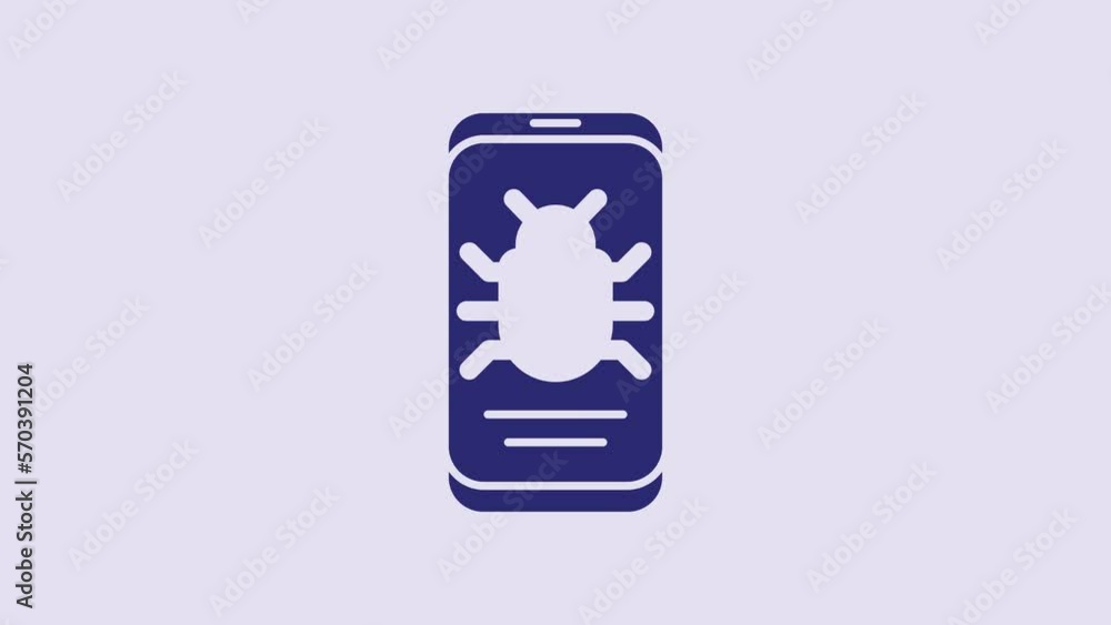 Blue System bug on mobile icon isolated on purple background. Code bug concept. Bug in the system. Bug searching. 4K Video motion graphic animation Blue System bug on mobile icon isolated on purple background. Code bug concept. Bug in the system. Bug searching. 4K Video motion graphic animation