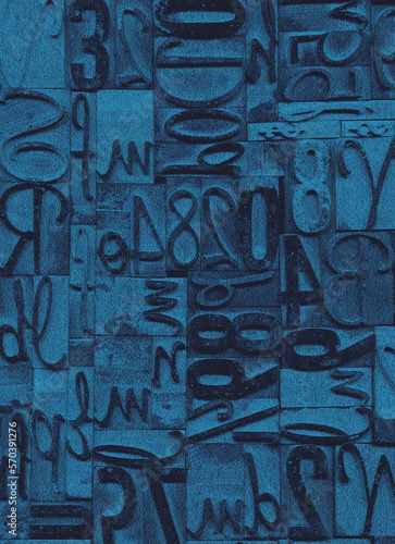 Wood Type Blue, Printing Press Letters, Repeating Pattern Tile