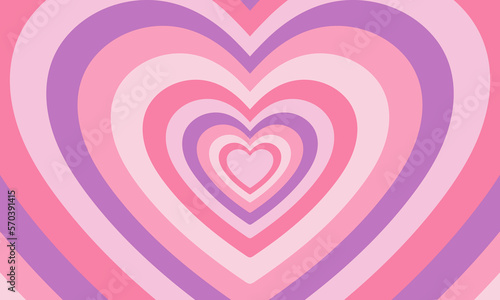Vector tunnel romantic hearts in pink colors. Retro background in trendy 70s, 80s style.
