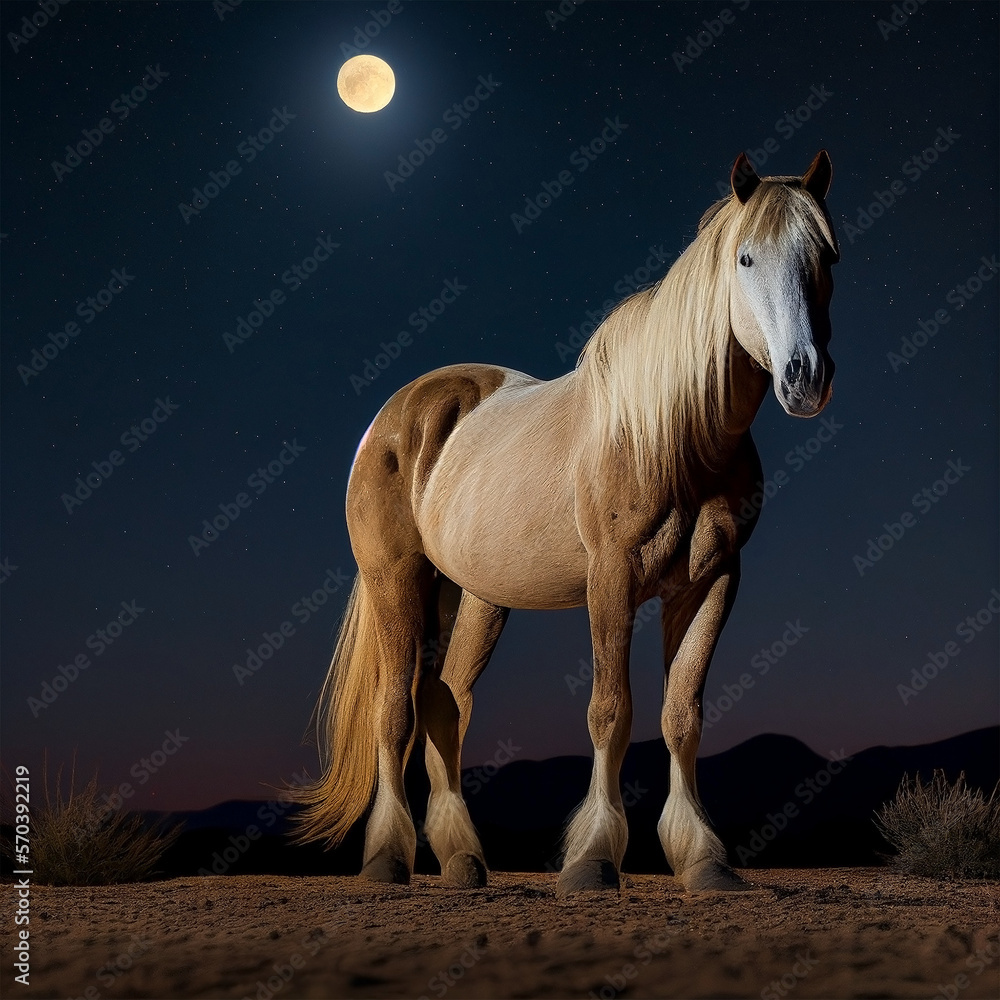 horse in the desert - under the moon - AI Generated horse in the desert - under the moon - AI Generated