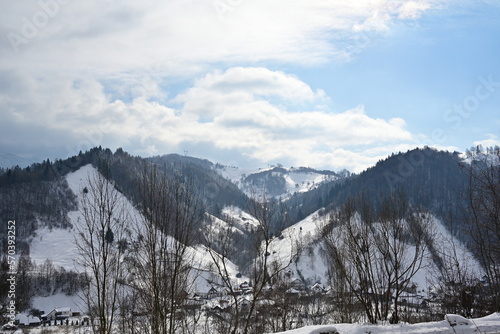 Heavy snow over mountains in winter time