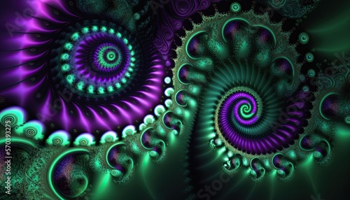 Green and purple fractal design background generative ai 