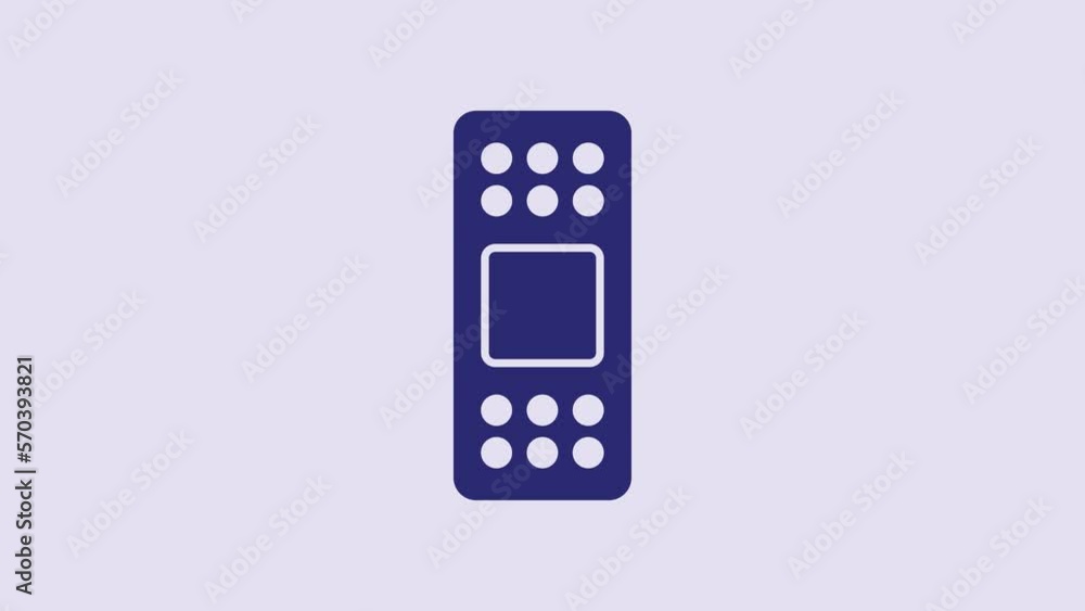 Blue Bandage plaster icon isolated on purple background. Medical plaster, adhesive bandage, flexible fabric bandage. 4K Video motion graphic animation Blue Bandage plaster icon isolated on purple background. Medical plaster, adhesive bandage, flexible fabric bandage. 4K Video motion graphic animation