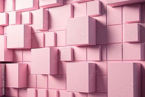 Pink wall made of semiglossy tiles. Background is futuristic cubes arranged in a rectangular pattern. Generative AI photo