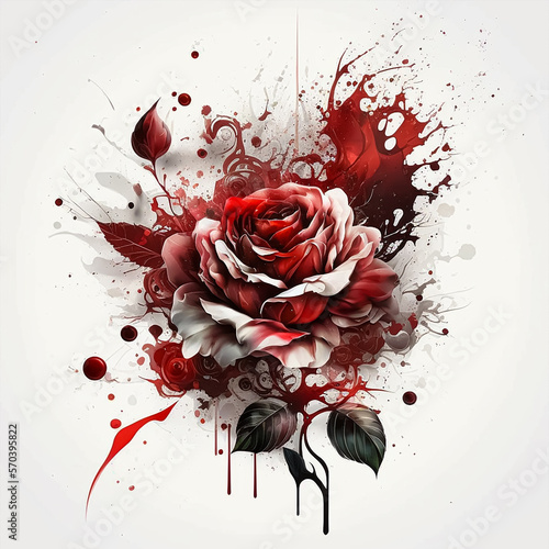 Fototapeta Naklejka Na Ścianę i Meble -  Red rose explosion on white background. Generative AI
