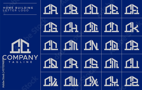 Minimalist line building home initial letter C CC logo design set