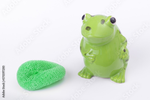 Nylon dish scouring pad and frog scrubby holder