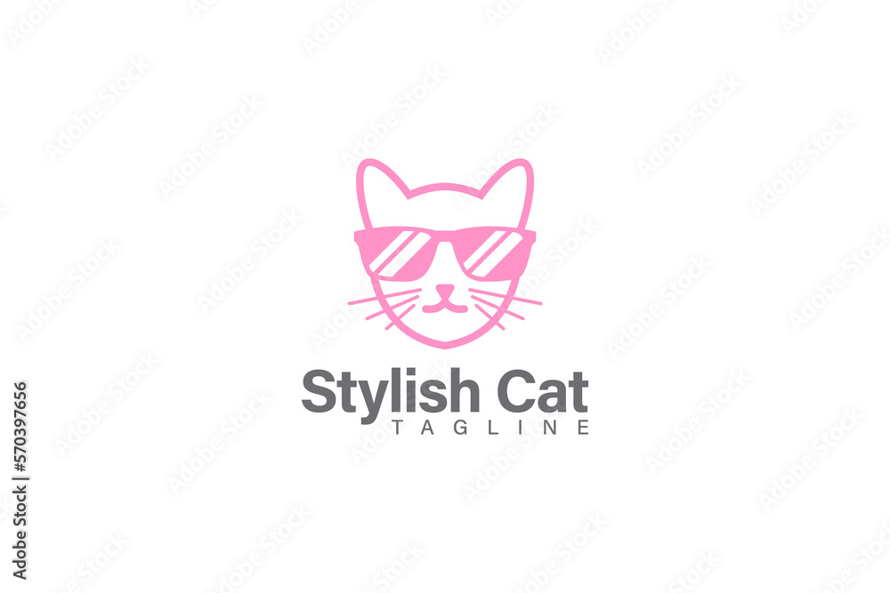 Stylish cat logo design vector cat and eyeglasses concept Stylish cat logo design vector cat and eyeglasses concept