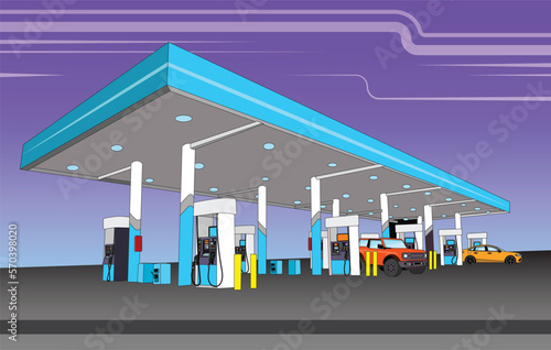 Geometric illustration of a modern filling station