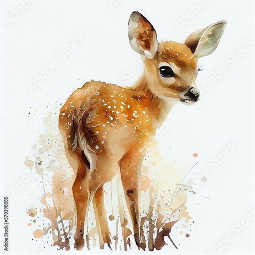 Cute Bambi deer. watercolor style. smiling. AI Generated photo