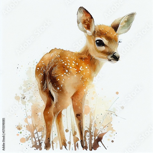 Cute Bambi deer. watercolor style. smiling. AI Generated