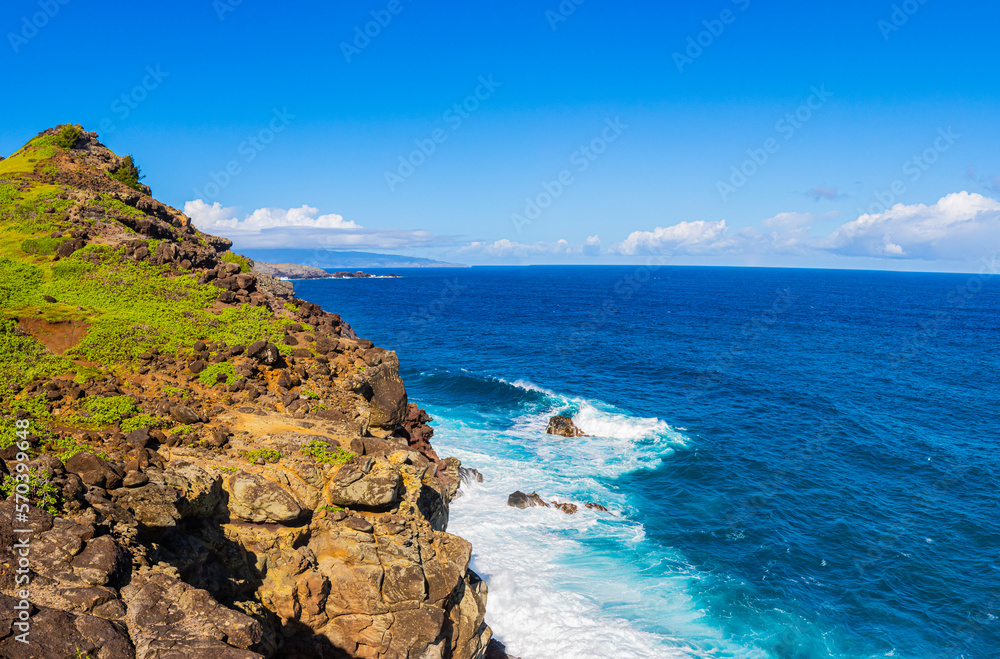 High Sea Cliffs Overlooking The Pacific Coast on The Ohai Trail Maui, Hawaii, USA High Sea Cliffs Overlooking The Pacific Coast on The Ohai Trail Maui, Hawaii, USA