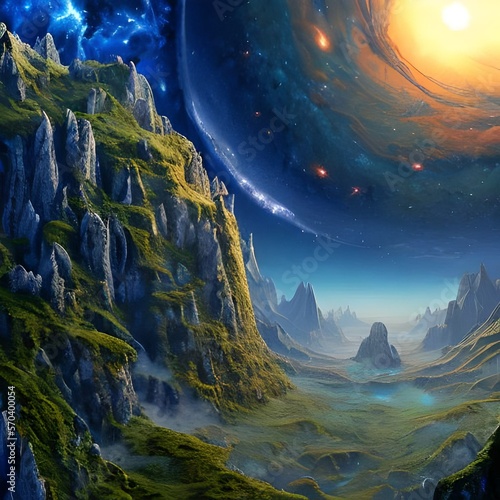 a gothic lovecraft landscape of cosmic universe
