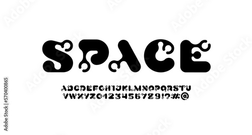 Round font alphabet, trendy futuristic space design, letters and numbers, vector illustration 10EPS